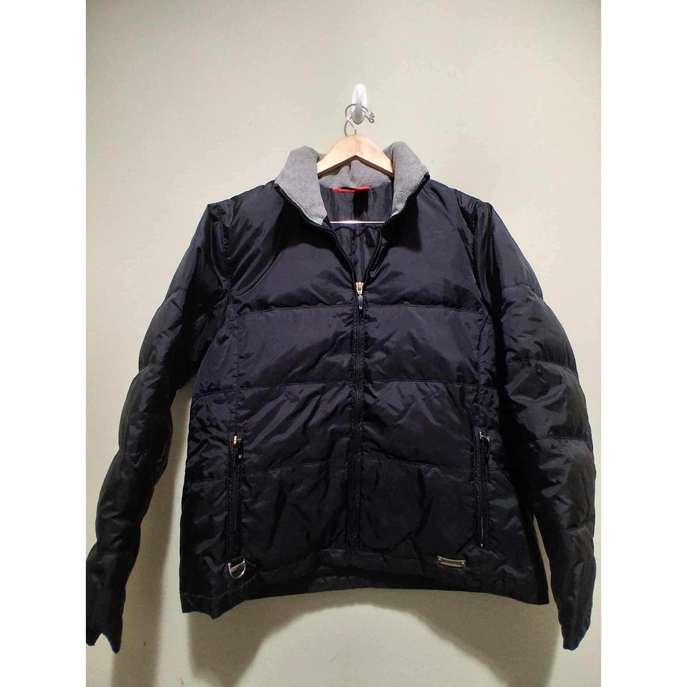 Mossimo Black Feather Down Puffer Jacket Medium Gray Collar Winter Warm Coat Y2k